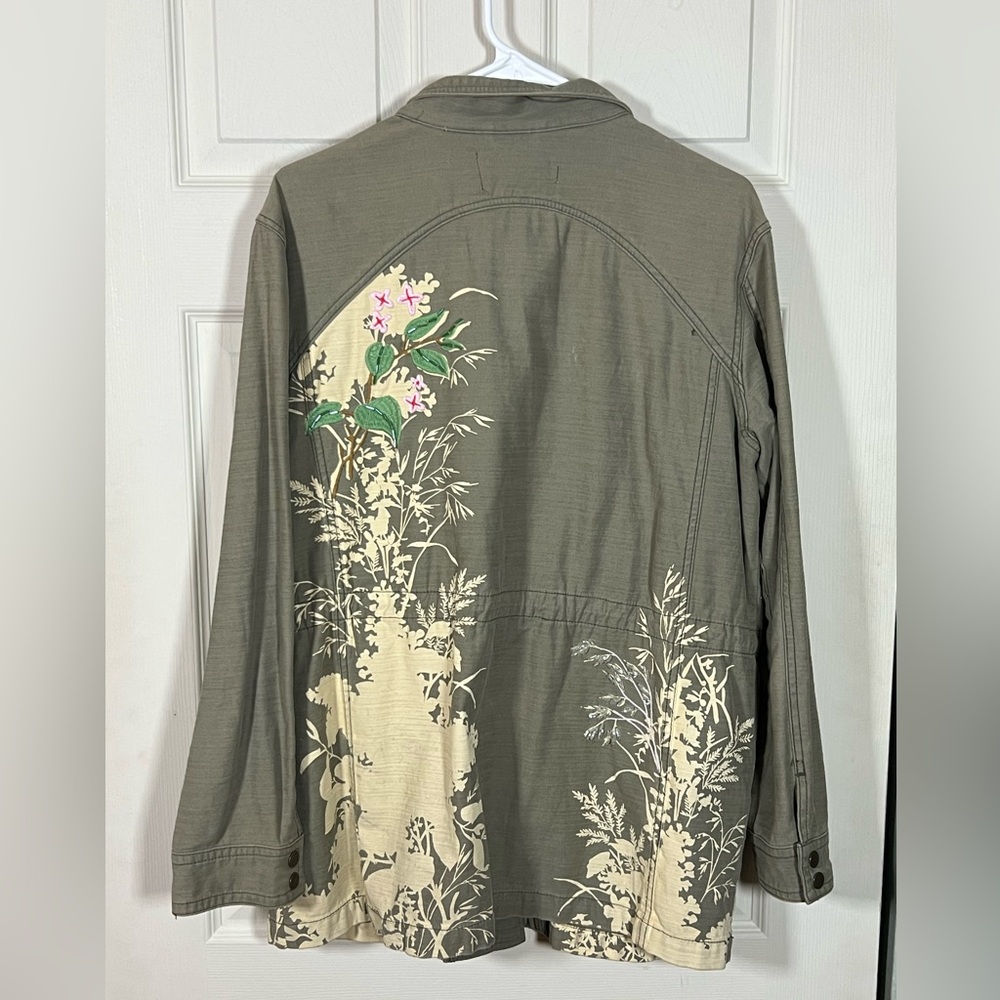 Anthropologie Embroidered Olive Utility Jacket - spring jacket lightweight S - L - Picture 8 of 9